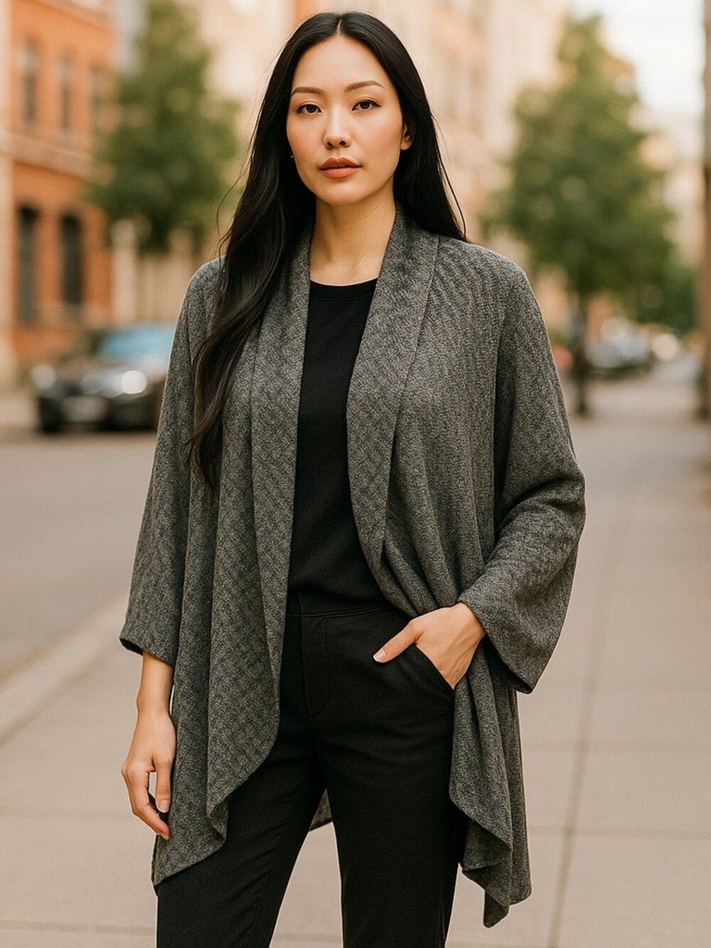 STUDIO 1886 Gray Lace Cut Out Shawl Collar Cardigan Ladies L 12 – 14